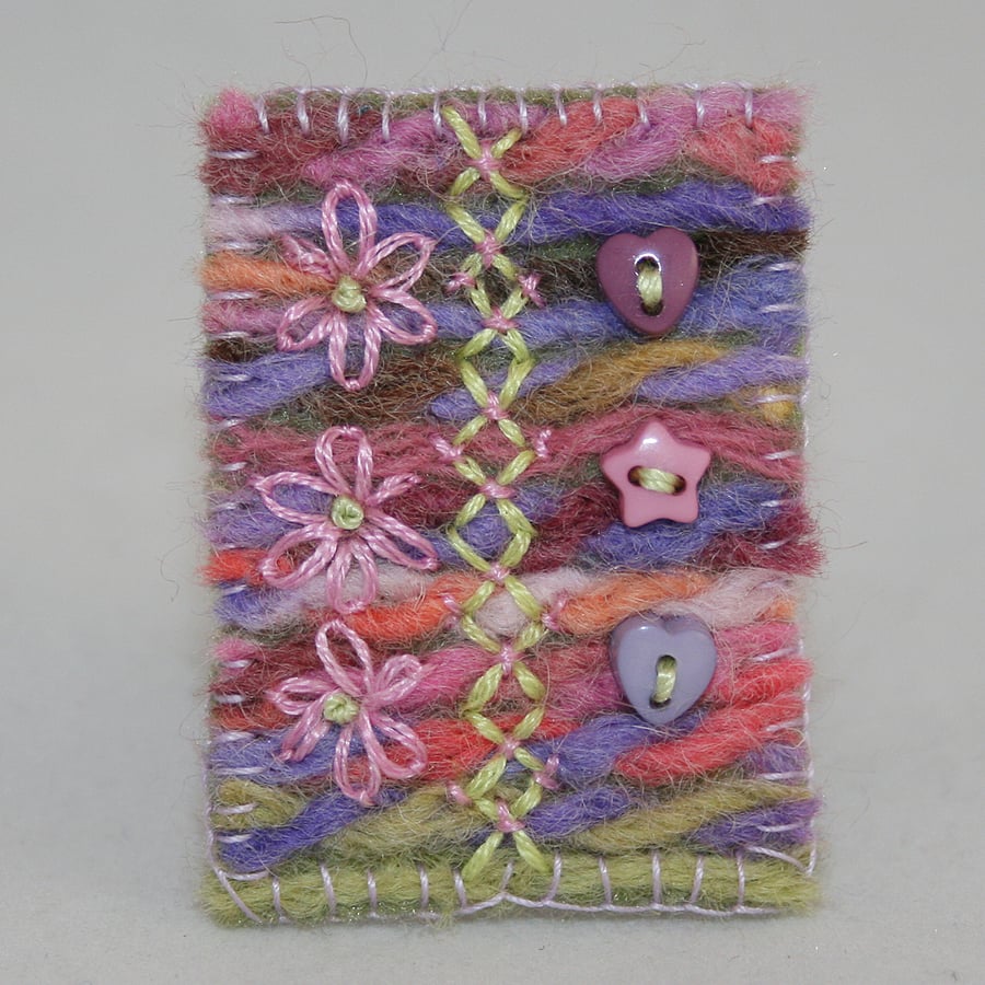 Embroidered Felted Brooch - Pastel Stripes