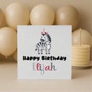 Whimsical Birthday Zebra Greeting Card