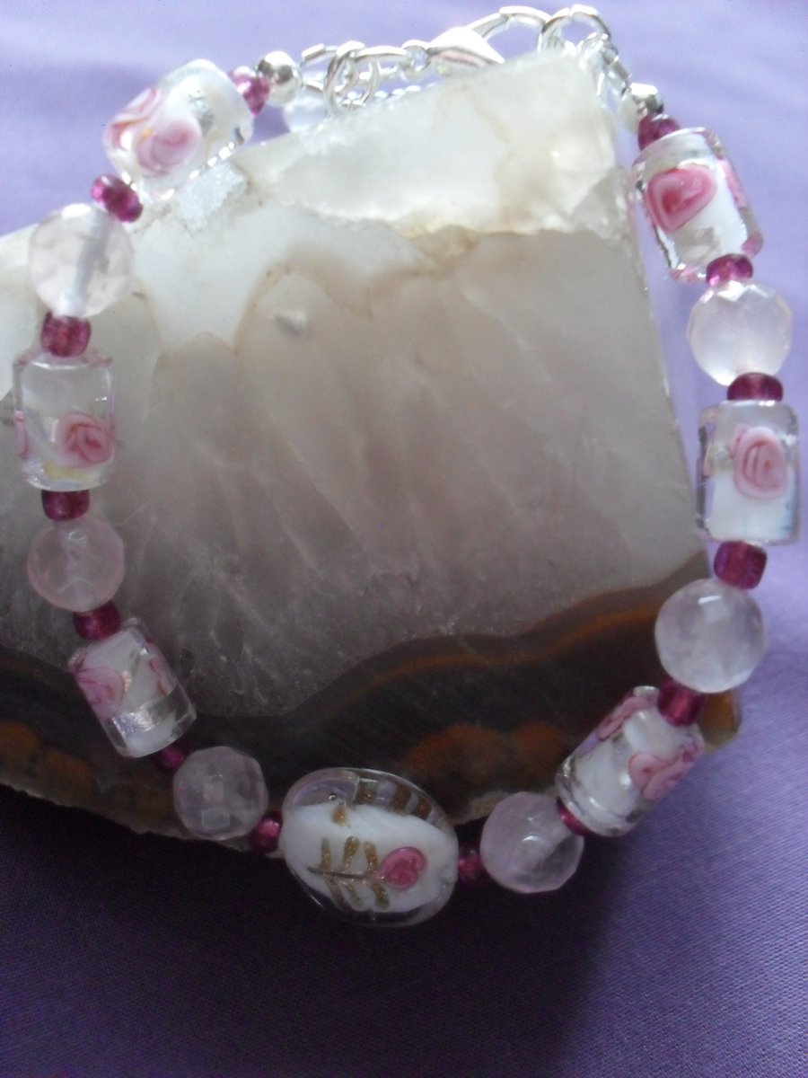 Rose Quartz and Glass Bead Bracelet