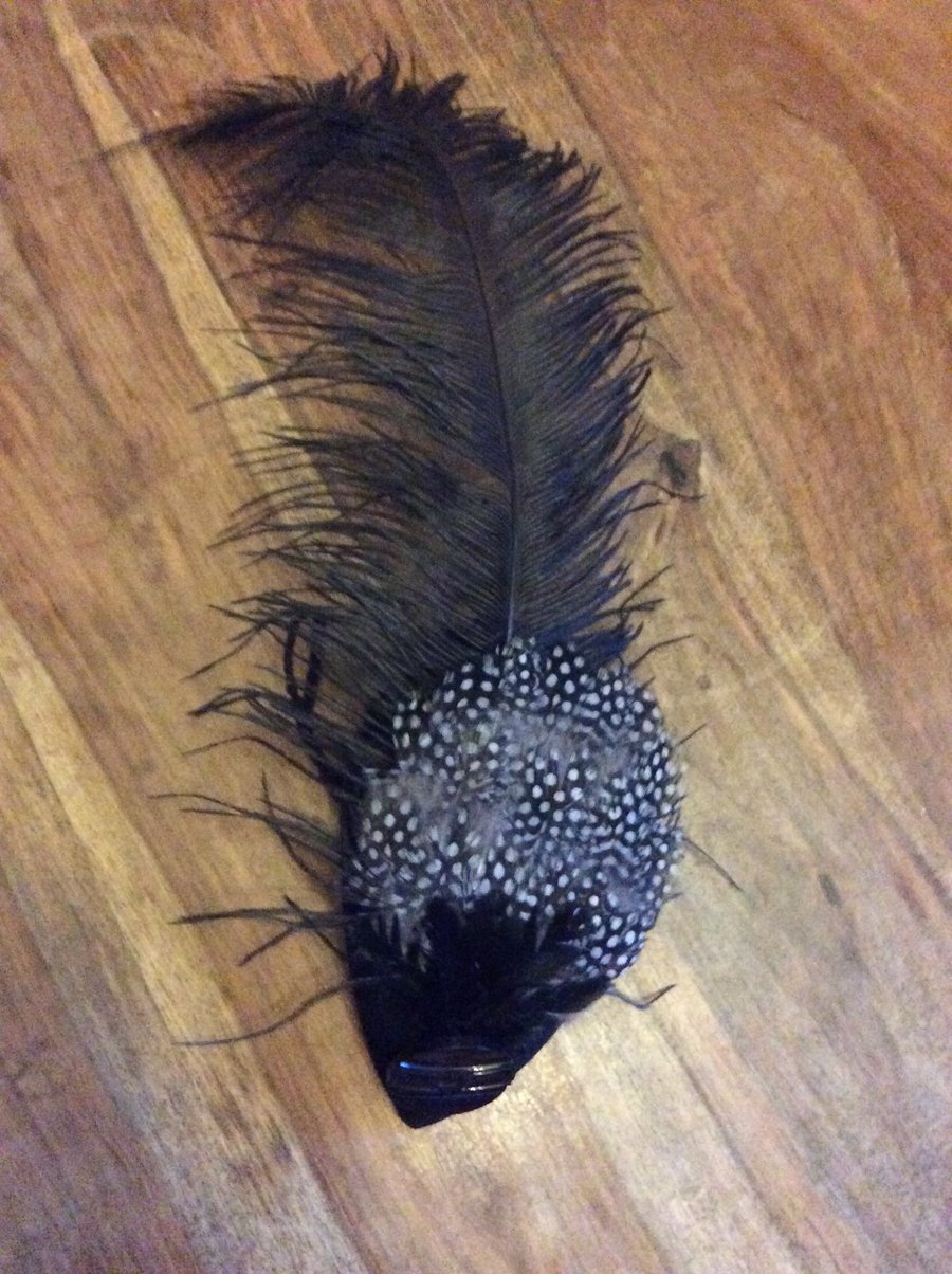 Art Deco button and feather fascinator 