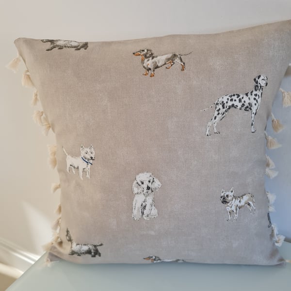 16" beige Dogs Cushion cover