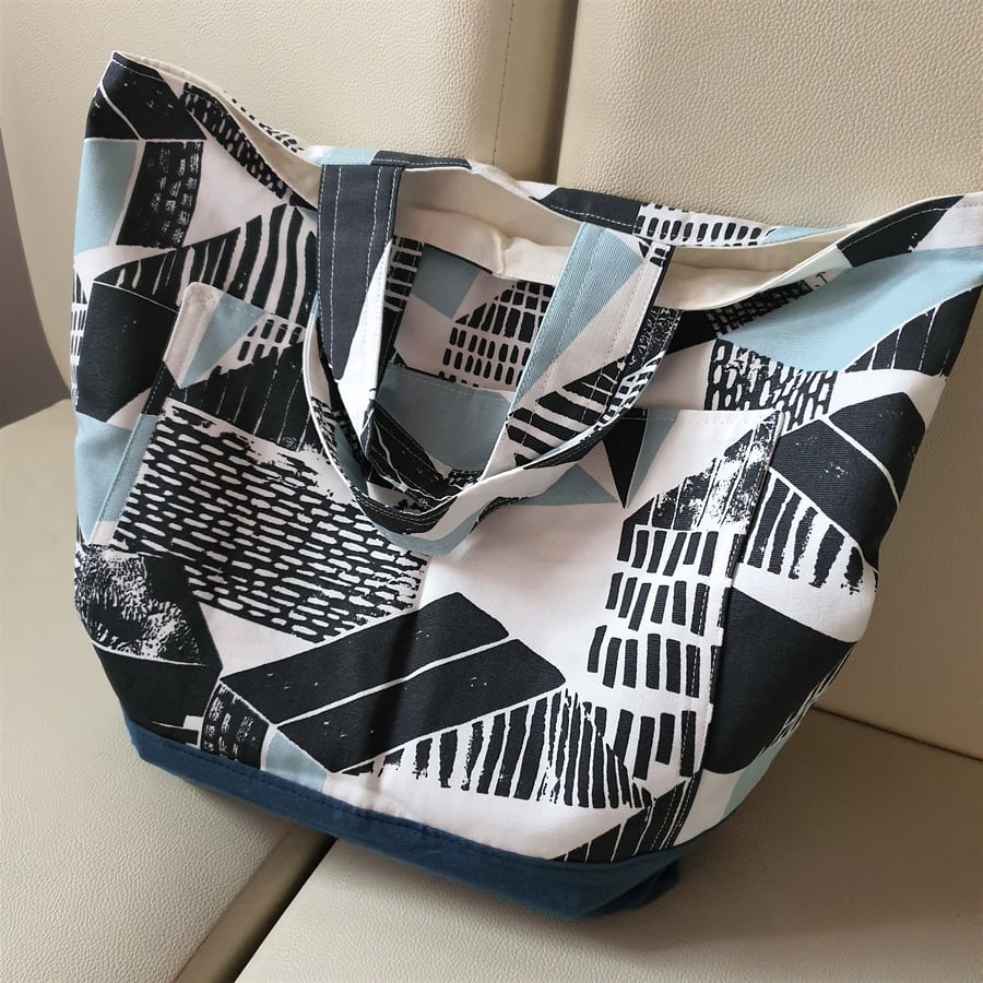 Abstract Project Bag, small carry shopping bag, tote, market bag, 2 pockets