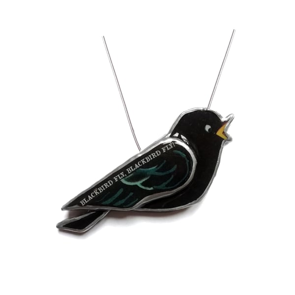 Wonderfully Whimsical Lyrical Beatles Blackbird Resin Necklace by EllyMental