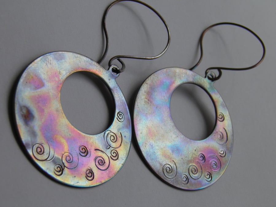 Large Rainbow Copper Earrings