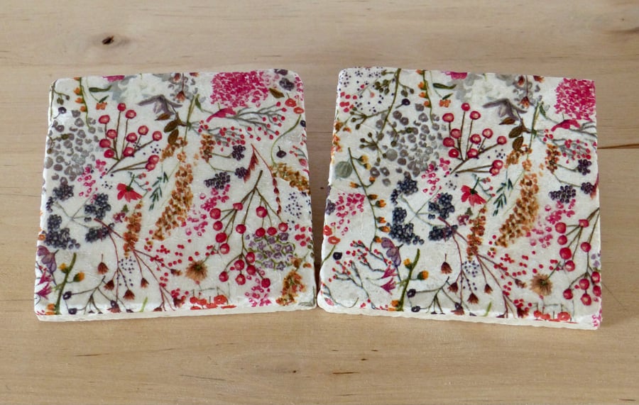 Marble 'Grasses & Berries' Coasters