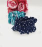 Ruffled scrunchie set,  navy polkadot and turquoise rose.  - Image 4