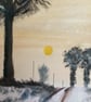 Wintry, snowy, mid evening, path, watercolour, mix media. - Image 3