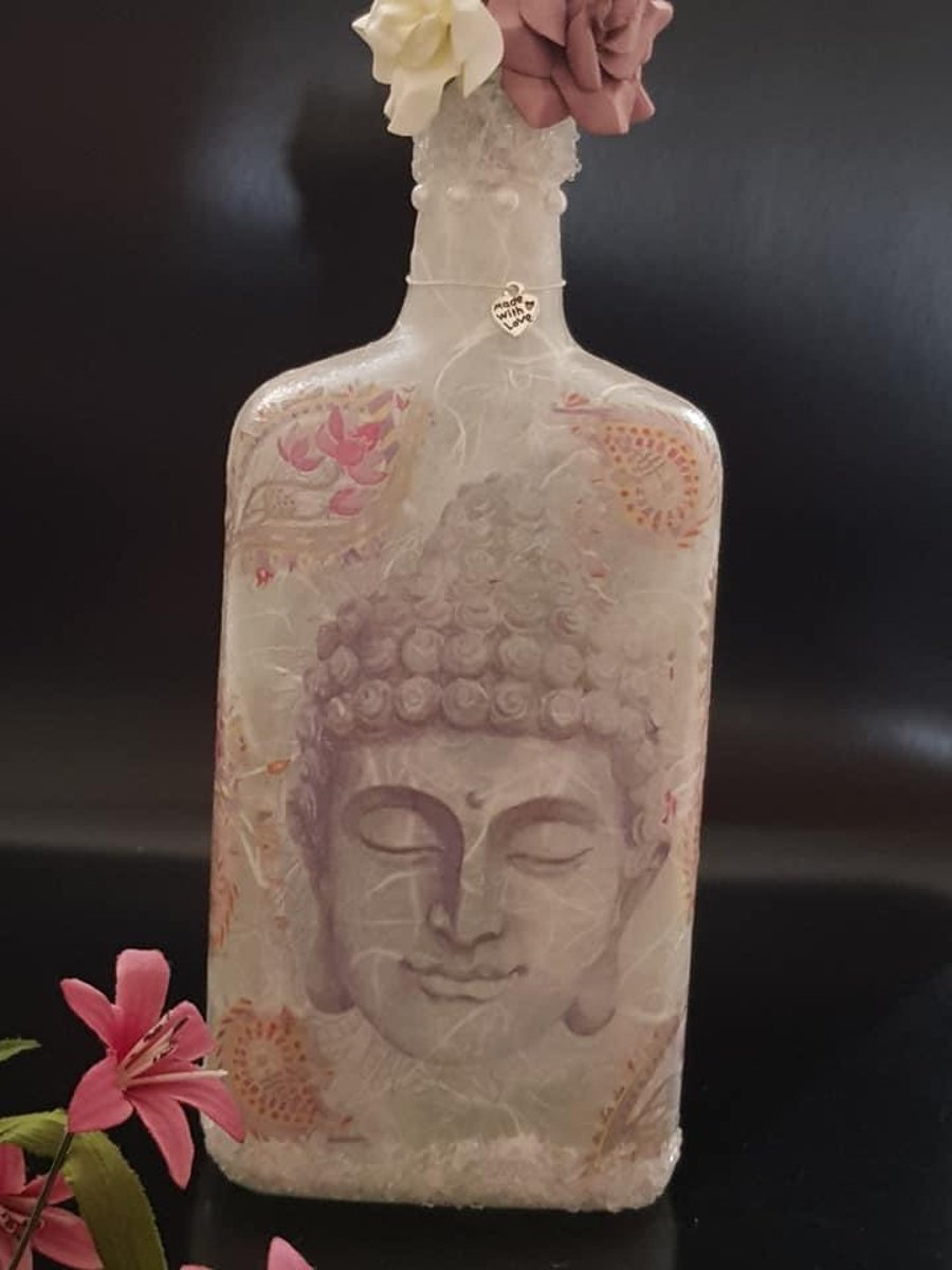Buddha Light decoupage bottle