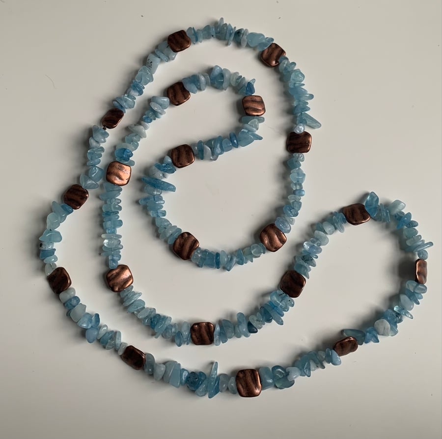 Natural Aquamarine Gemstone and Copper Necklace