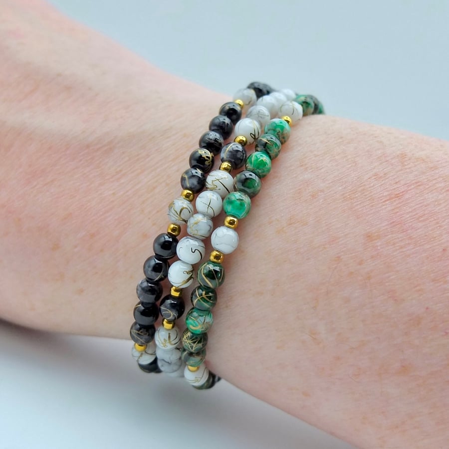 Set of 3 Glass Bead Stacking Bracelets & Optional Earrings, Festival Jewellery