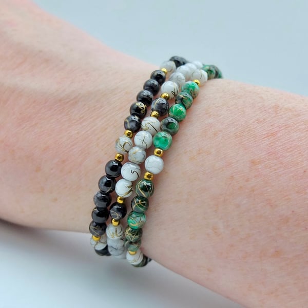 Set of 3 Glass Bead Stacking Bracelets & Optional Earrings, Festival Jewellery