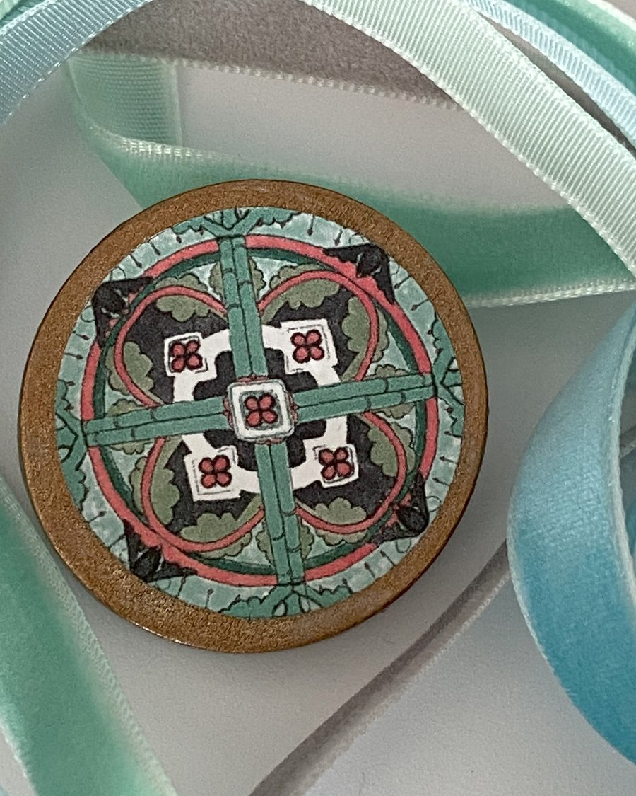 Handcrafted brooch with stained glass pattern perfectly imperfect