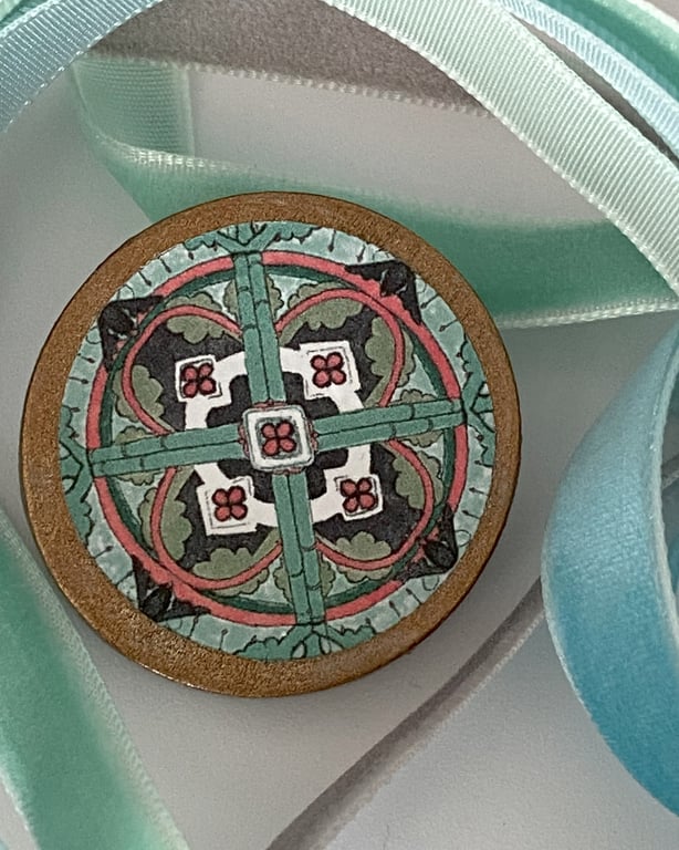 Handcrafted brooch with stained glass pattern perfectly imperfect