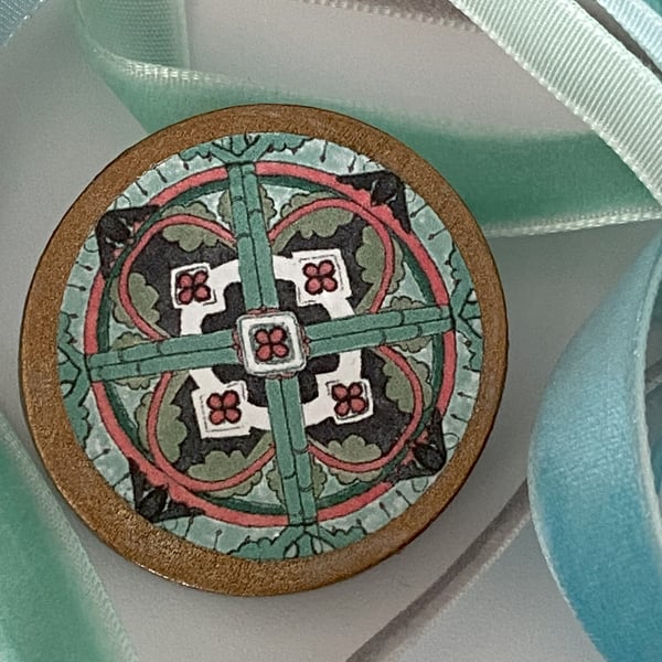 Handcrafted brooch with stained glass pattern perfectly imperfect