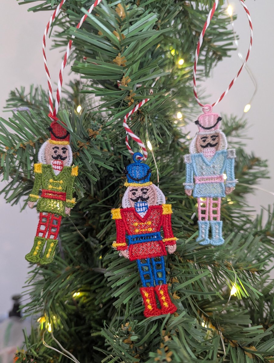 Machine Embroidery Nutcracker Ornament: Colorful Tree Decoration