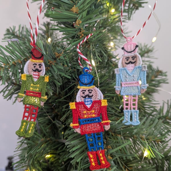 Machine Embroidery Nutcracker Ornament: Colorful Tree Decoration