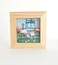 Fabric picture of houses and flowers, in a small wooden frame - Image 2