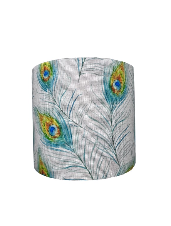 Handmade Peacock Feather Linen Cotton Lampshade