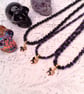 Black and Purple Beaded Halloween Necklaces with Black Cat Charms, Halloween