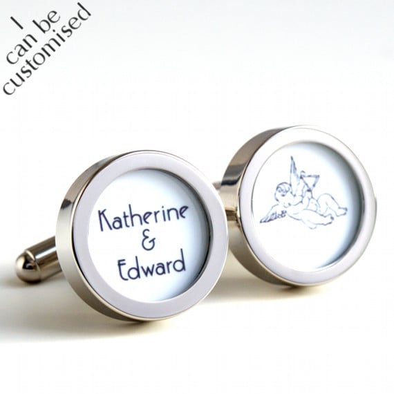  Groom Cufflinks with Cupid and the Names of the Bride & Groom 1920s Style