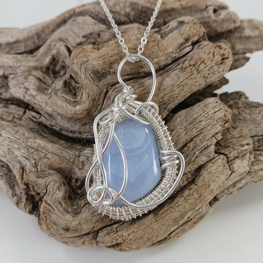 Wire Wrapped Blue Lace Necklace