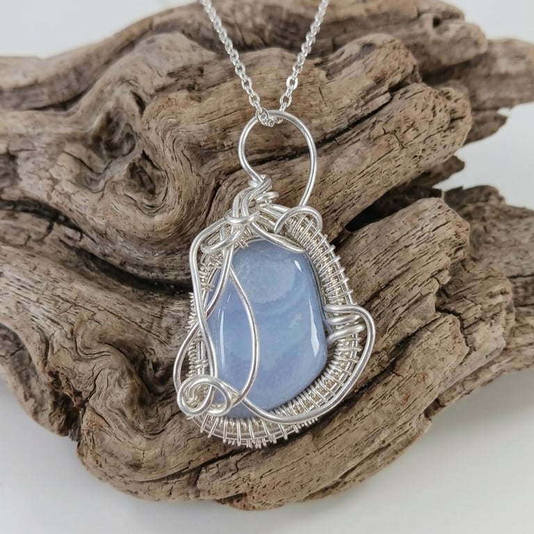 Wire Wrapped Blue Lace Necklace