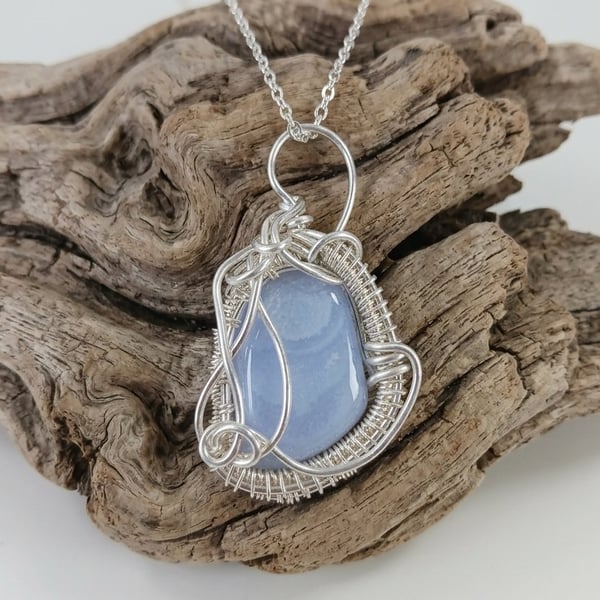 Wire Wrapped Blue Lace Necklace