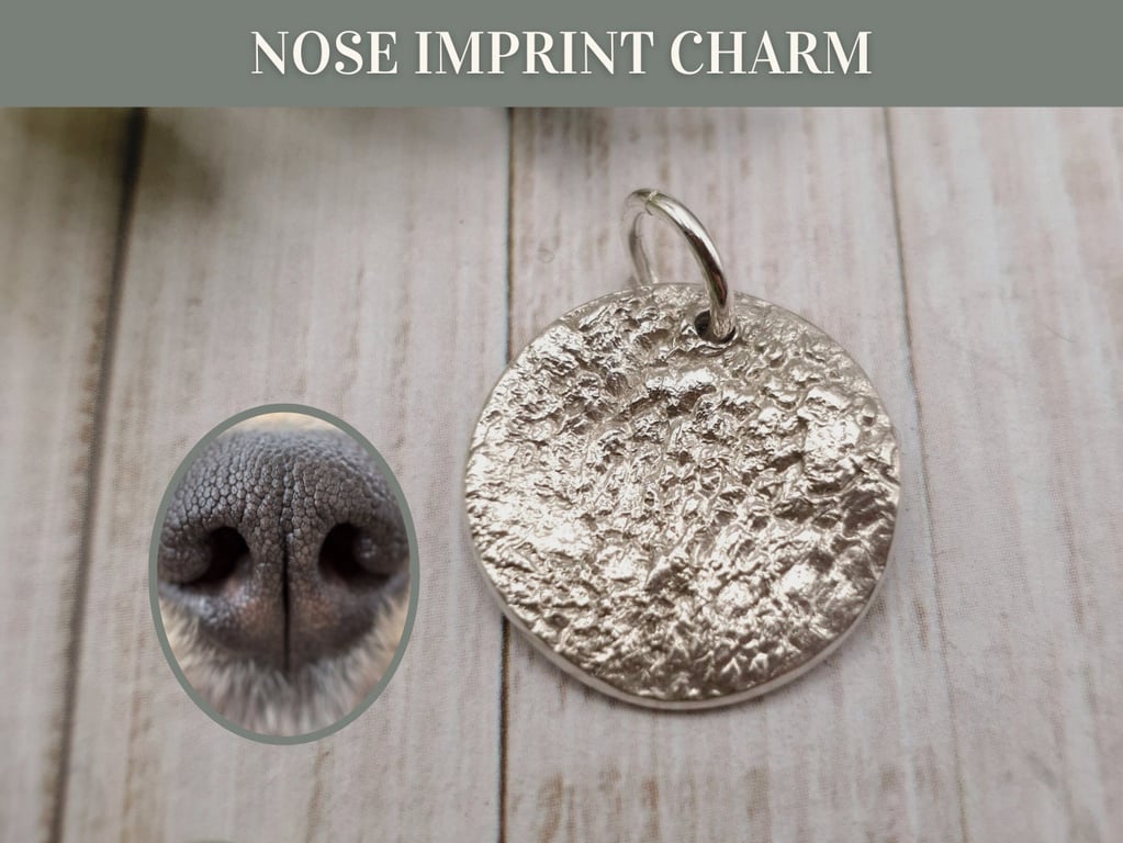 Solid Silver Dog Nose Print Charm: Pet Memorial Necklace