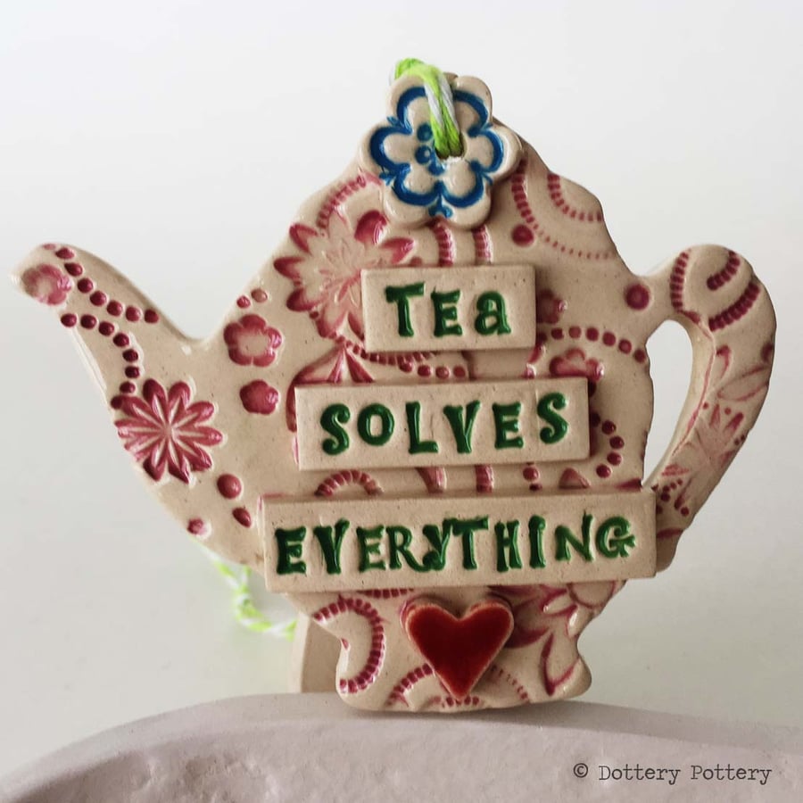 Ceramic teapot decoration with flower detail ceramic teapot plaque
