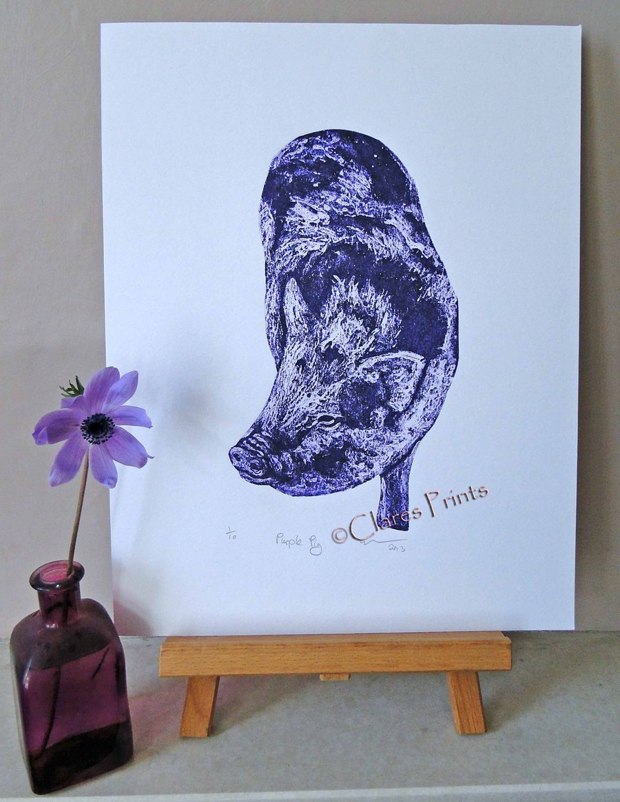 Purple Pig Limited Edition Collagraph Print