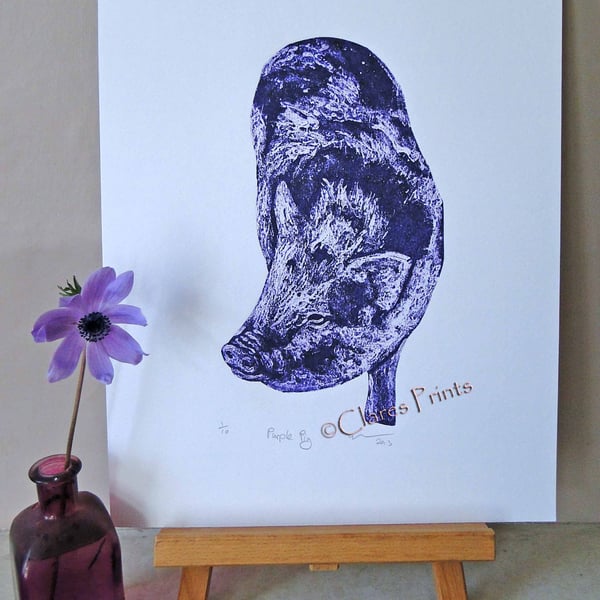 Purple Pig Limited Edition Collagraph Print