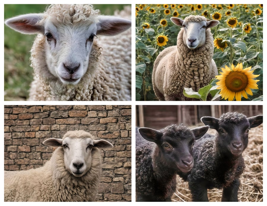 x4 Mixed Sheep Photo Cards A5 Size 