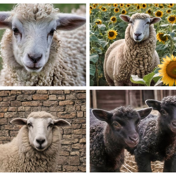 x4 Mixed Sheep Photo Cards A5 Size 