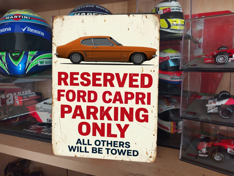 Ford Capri Reserved Parking Metal Sign Garage Gift Wall Decor