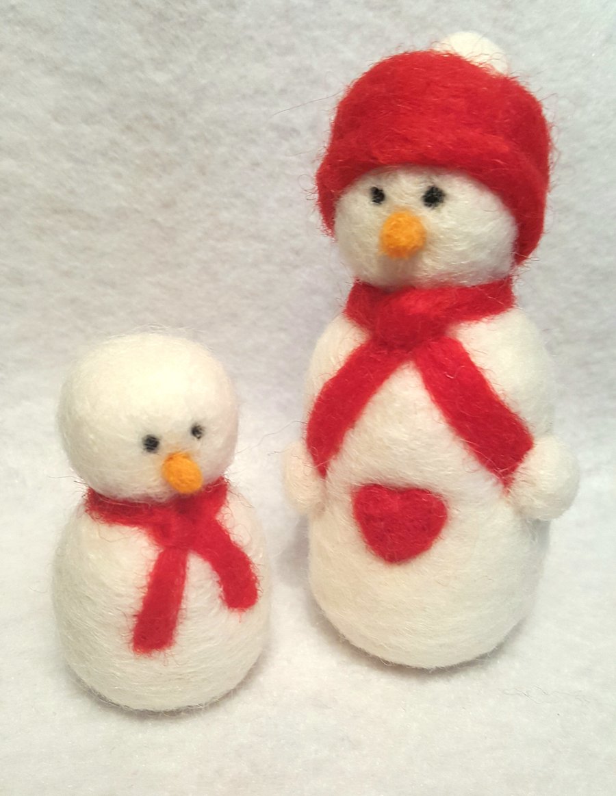 Needle felted snowmen 