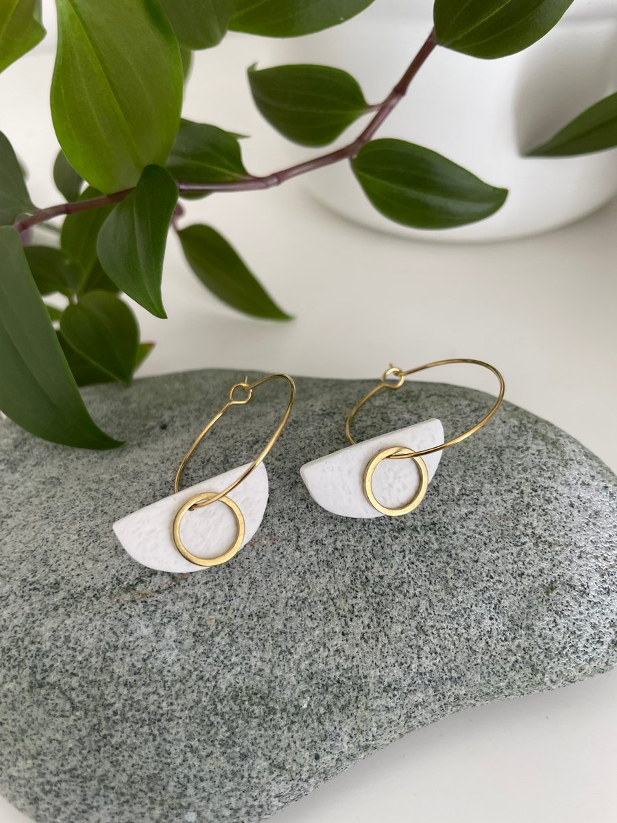 Hoop earrings brass and polymer clay