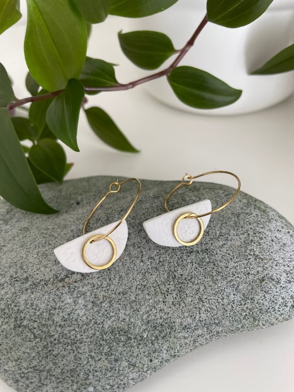 Hoop earrings brass and polymer clay