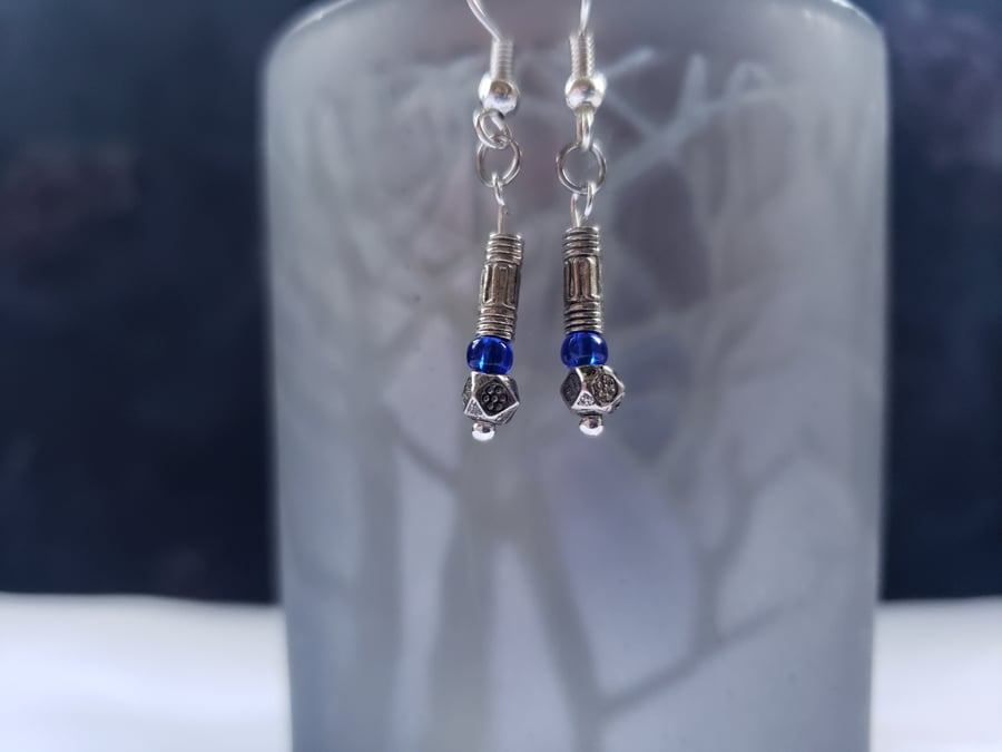 Silver and blue small dangle earrings