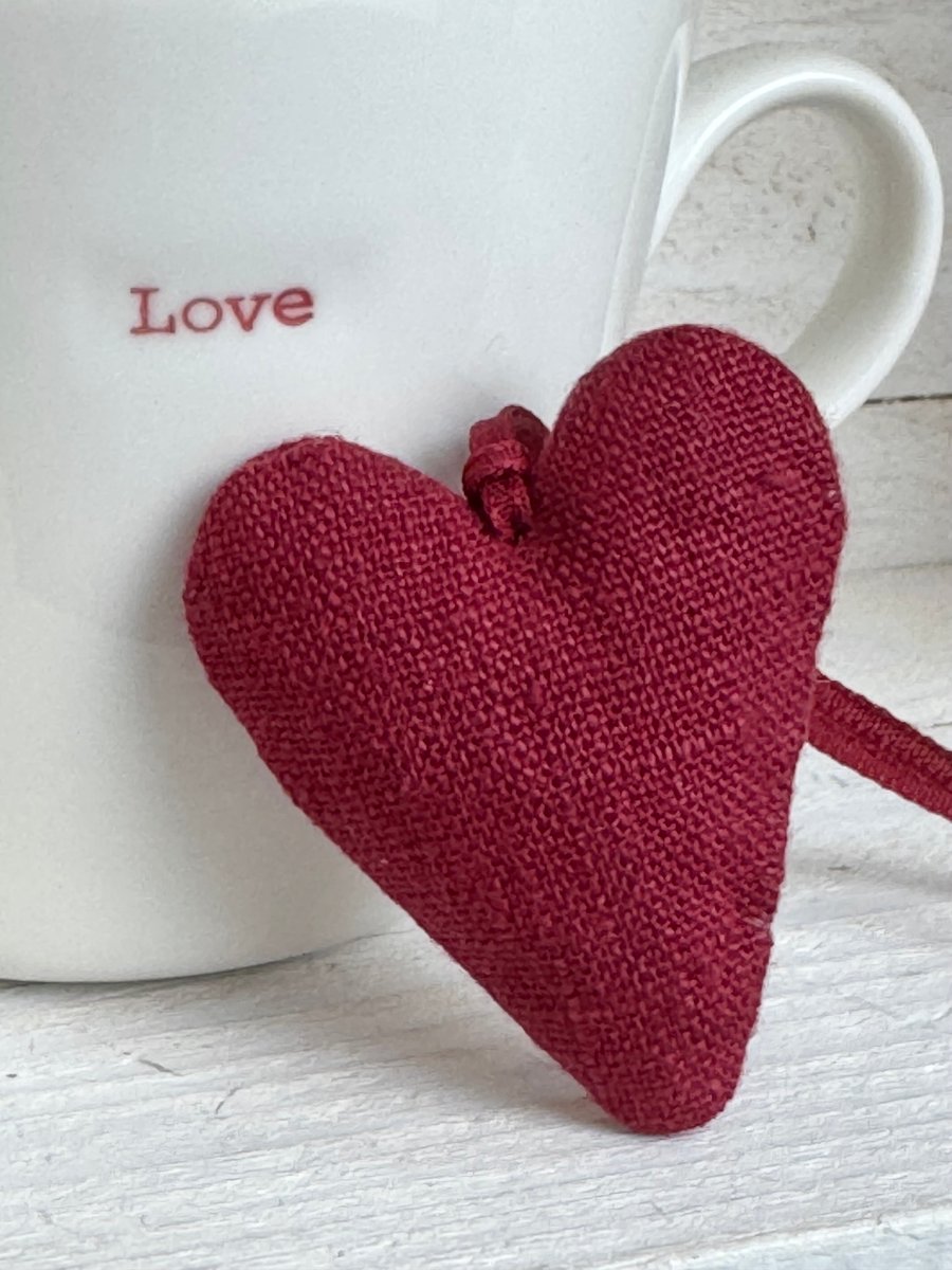 LOVE HEART DECORATION - ruby red linen