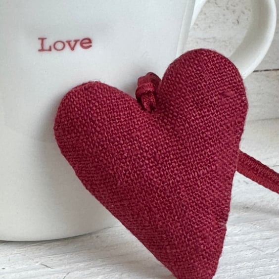 LOVE HEART DECORATION - ruby red linen
