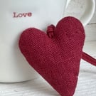 LOVE HEART DECORATION - ruby red linen