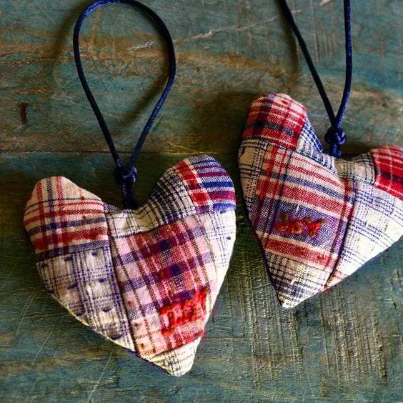 Vintage Fabric Patchwork Heart Ornament Handmade Christmas Ornament