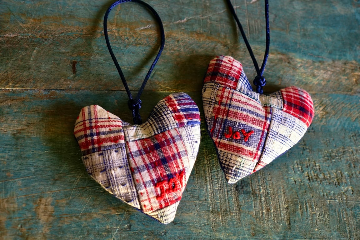 Vintage Fabric Patchwork Heart Ornament Handmade Christmas Ornament