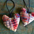 Vintage Fabric Patchwork Heart Ornament Handmade Christmas Ornament