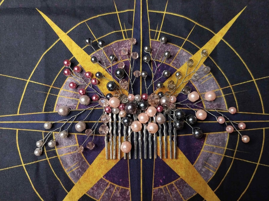 Pink and grey hair comb, prom hair comb, bridesmaid