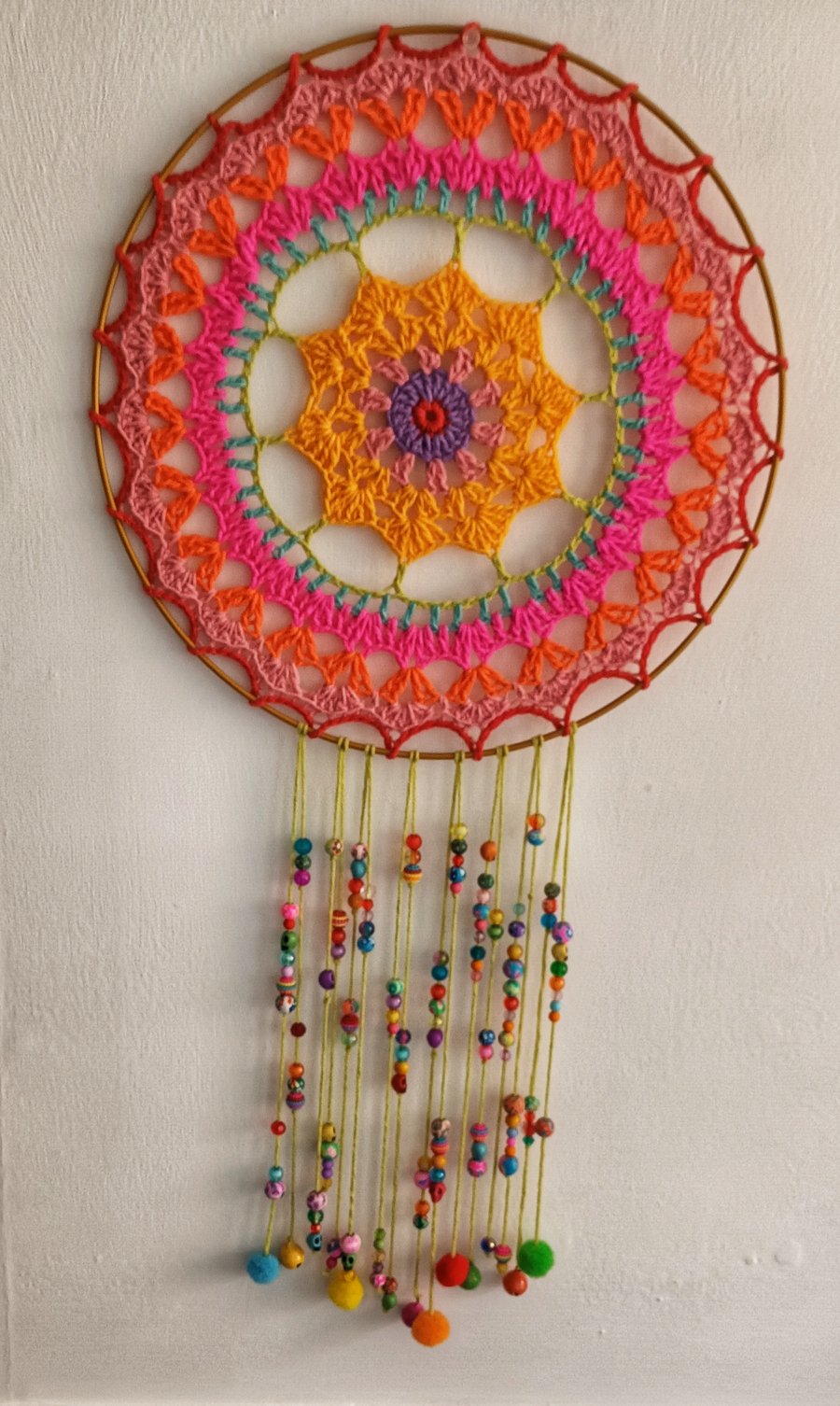 crochet mandala, beaded dreamcatcher