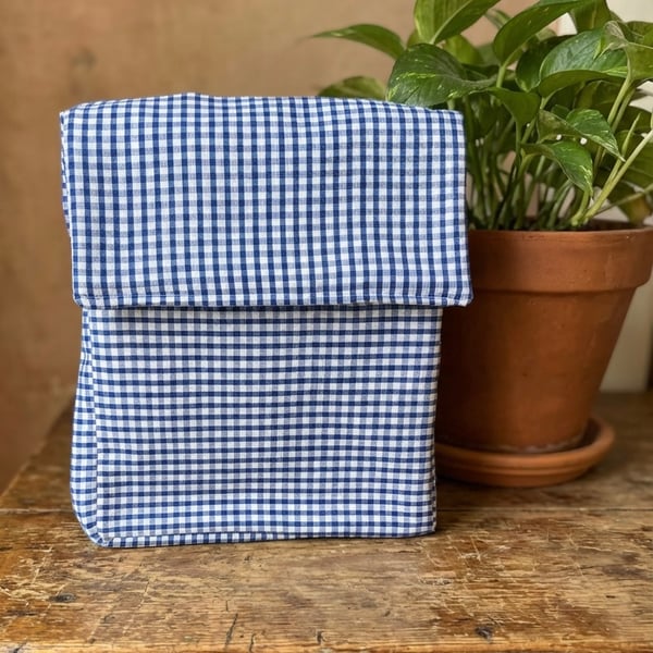 Blue and White Gingham Handmade Insulated Lunch bag 