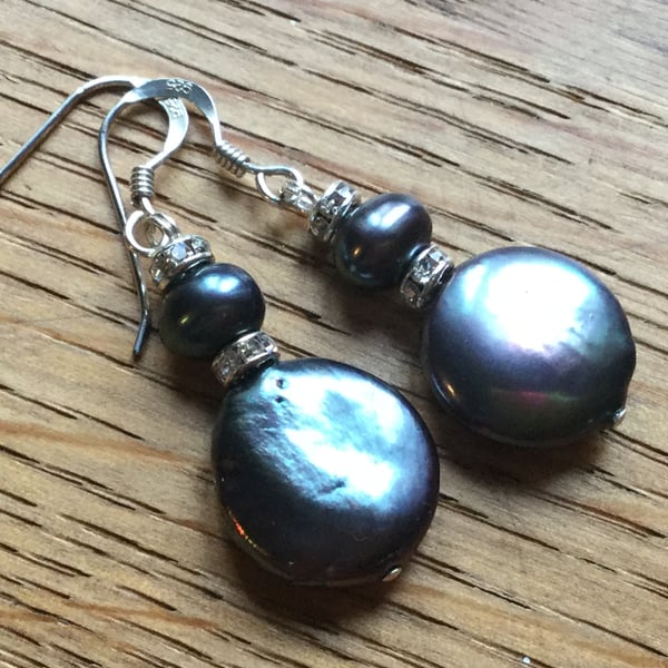 SALE -  Pearl coin and silver earrings. 