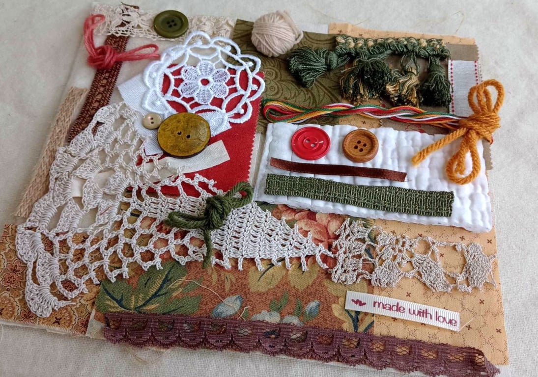 Vintage Welsh High Tea Slow Stitching Kit -  themed fabric remnants & trims