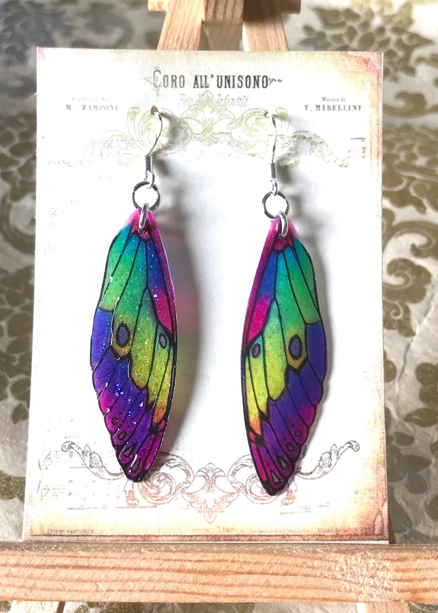 Purple and Green Fairy Wing Sterling Silver Earrings